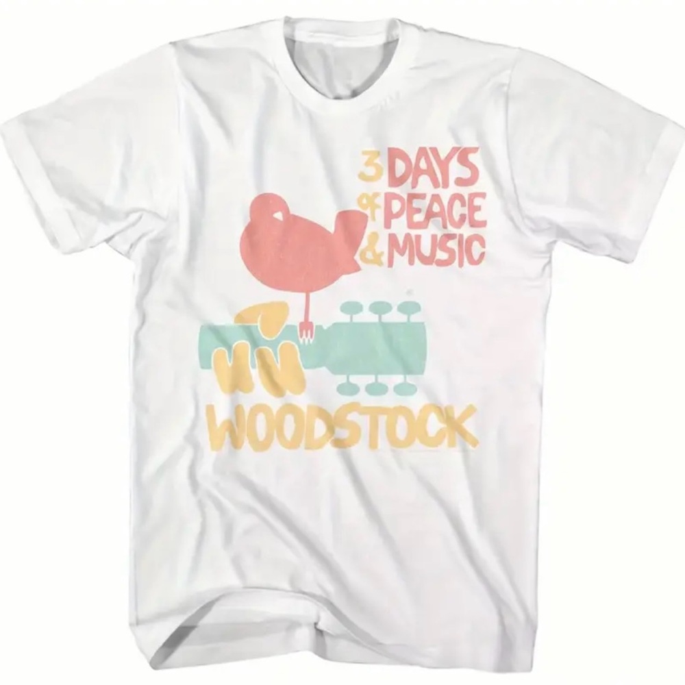 White Woodstock T-Shirt with Colorful Print